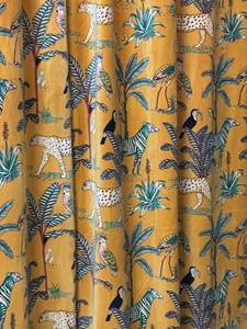 Rideau en velours style vintage jaune moutarde imprimé jungle, draperies de décoration intérieure en coton de luxe, velours de coton style vintage - Product Image 3