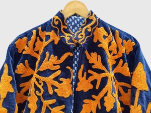 Veste en velours brodée à la main avec des motifs floraux, manches longues, col mandarin, taille plus, vêtements d'hiver pour adultes, style élégant - Product Image 6