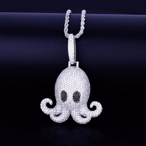 Pendentif poulpe Hip Hop personnalisé glacé en or blanc massif 10kt avec moissanite VVS pour cadeau - Product Image 1