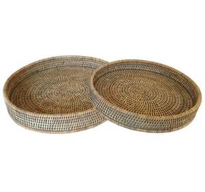 Bandeja de mimbre lista para enviar, decoración de mimbre Natural ecológica para servir fruta, cesta de mimbre redonda tejida, bandeja para bandejas de almacenamiento en el hogar - Product Image 2