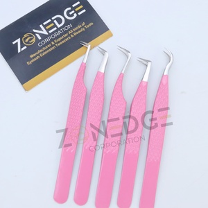 Pince à épiler en acier inoxydable pour extension de cils, pointe en fibre rose et argentée - Product Image 3