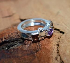 แหวนพลอยโกเมนสีแดง925เงินสเตอริงพร้อมควอตซ์สีม่วงอมม่วงและคิวบิกเซอร์โคเนียเครื่องประดับทำมือสุดหรู - Product Image 3