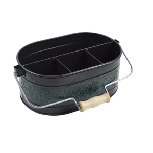 Caddy de Metal galvanizado ovalado, con divisores y mango de madera con diseño Floral verde medio, Color negro, gran oferta - Product Image 4