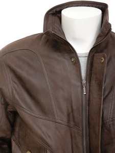 Veste en cuir de motard rétro marron pour hommes avec col montant hiver High Street Style nouveau Bomber Letterman moto Design - Product Image 5