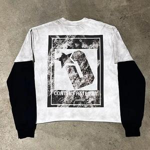 Custom Dtg Screen Print Long Sleeves Oversized <b>Graphic</b> <b>Tee</b> 300gsm Cotton Raw Cut Hem <b>Vintage</b> Long Sleeve T Shirt for Men - Product Image 3