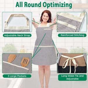 Tablier de cuisine à taille ajustable grande taille avec poches, design à col long, rayé, durable et réutilisable en polyester - Product Image 5