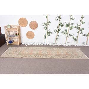 พรมตุรกีโบราณสีเบจโบฮีเมียนโบฮีเมียน (2.7x9.2ฟุต) ผ้าขนสัตว์ยางรองรูปแบบการเย็บปะติดปะต่อกันเป็นรูปสี่เหลี่ยมผืนผ้าสำหรับห้องนอนห้องโถง - Product Image 1