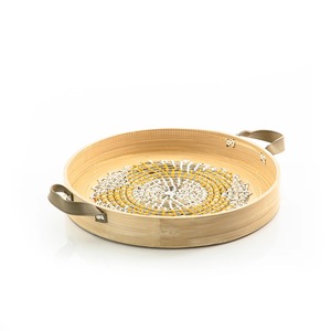 Plateau rond en fibre enroulée de bambou décor ottoman intérieur plateaux filés naturels produits par une grande usine vietnamienne - Product Image 2
