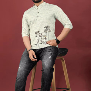 ผ้าปอกระเจาและผ้าฝ้ายแบบสั้นสำหรับผู้ชายสไตล์ผ้าไหมทางการสำหรับงานปาร์ตี้เสื้อผ้าอินเดียและปากีสถาน - Product Image 1