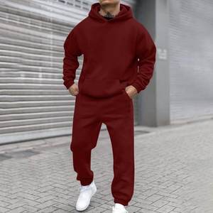 Conjunto de dos piezas de otoño e invierno para hombre, Sudadera con capucha de Color sólido, pantalones para correr, ropa deportiva informal estampada a la moda para exteriores, chándal para hombre - Product Image 6