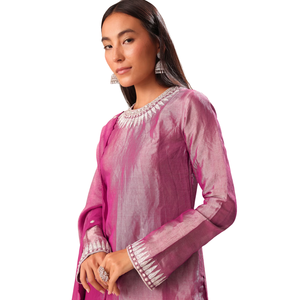 Rosa ricamato a mano Kurta Palazzo Set all'ingrosso donna abbigliamento etnico OEM fornitore di fabbrica personalizzato festa di nozze - Product Image 5