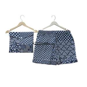 Conjunto de Pijamas de Algodón Puro Hechos a Mano al por Mayor, Camisón de Manga Corta con Estampado Floral, Estampado a Mano, Transpirable, Suave, Informal, de Verano - Product Image 3