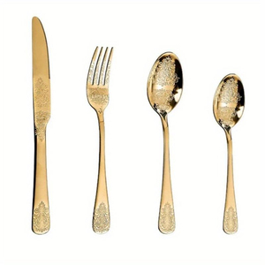 Cubiertos chapados en oro de diseño creativo, cuchillo de acero inoxidable, tenedor, cuchara, juego de cubiertos, mango delgado para uso de regalo de boda, novedad - Product Image 5