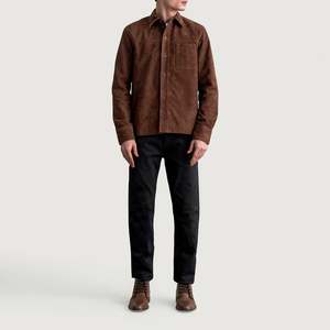 Camisa Casual de Gamuza Color Moca para Hombre, Cuello Alto Moderno, Mangas Largas, Tallas hasta 6XL, Otoño Invierno, Forro de Viscosa, Bolsillo en el Pecho - Product Image 4