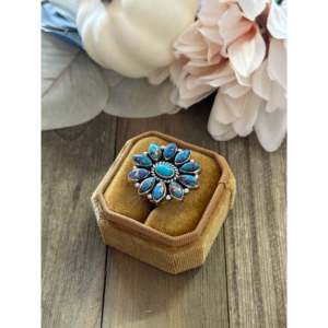 Bague ajustable en argent sterling avec turquoise Mohave faite à la main, sertie en clos, style bohème, collection Southwest - Product Image 3