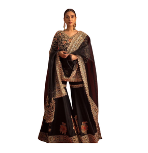 Latest Designer Indian Embroidery Sharara Gharara Kurti Set Gorgeous Pakistani Ethnic Wear Customized Tapeta Silk Stitched - Product Image 1