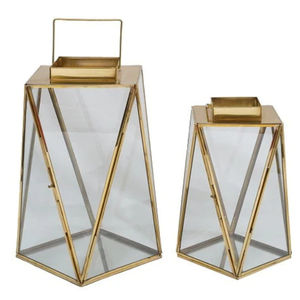 ชุดตะเกียงเทียนทรงเรขาคณิตทองเหลืองและแก้วใสทันสมัย จำนวน 2 ชิ้น สำหรับตกแต่งบ้านและงานแต่งงาน ผู้ผลิตและผู้จัดจำหน่าย - Product Image 1