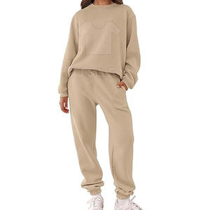 Conjunto de chándal de dos piezas con patrón sólido personalizado para mujer, ropa de invierno al por mayor - Product Image 1