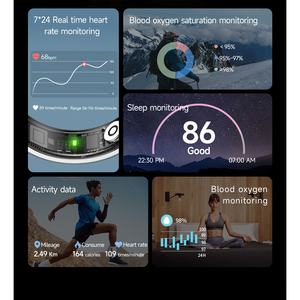 Anneau intelligent en acier inoxydable avec suivi du rythme cardiaque, de l'oxygène sanguin et du sommeil, étanche IP68, contrôle par application, écran OLED - Product Image 5
