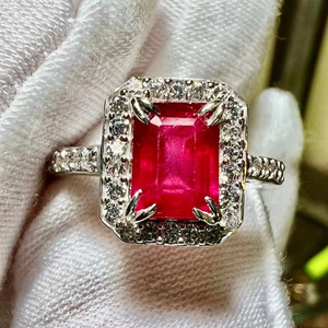 แหวนหมั้นเงินแท้ประดับทับทิมเซอร์คอนคุณภาพสูงพิเศษ งานแฮนด์เมด รับรองโดยผู้เชี่ยวชาญ แหวนวินเทจประดับพลอยสีแดง - Product Image 1