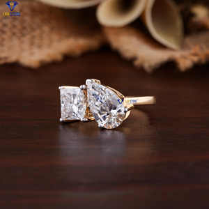 3.80 TDW Bague en or rose et diamant taillé princesse et poire par Lab-Stone Excellence Bague en diamant complet/= couleur EF-VS - Product Image 2