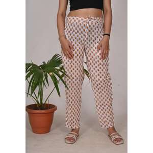 Pantalones de pijama de algodón ligero Ropa de dormir con estampado de bloques florales para mujeres con cintura elástica Pantalones de dormir cómodos - Product Image 4
