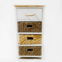 Armoire de rangement pliable en bois blanc avec tiroirs en jacinthe d'eau naturelle et en jonc de mer, design moderne pour salon et appartement