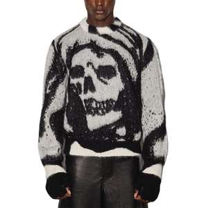 Pull en mohair pour homme avec logo personnalisé OEM & ODM, motif jacquard, tricot à manches longues, col rond, tricot d'hiver pour homme - Product Image 1