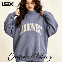 Sweat-shirt oversize à col montant pour femme et homme, pull personnalisé avec motif lettres universitaires, épaules tombantes, bord côtelé, en molleton