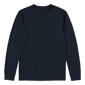 T-shirt à manches longues pour homme, col rond, en coton biologique 100% luxe, bleu marine, pré-rétréci, certifié GOTS, respirant, coupe ajustée - Product Image 1