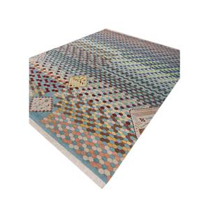 Tapis Manchaha bleu noué à la main en laine et soie de bambou, motif géométrique classique grande surface pour la maison, salon, couloir - Les-2383 - Product Image 2