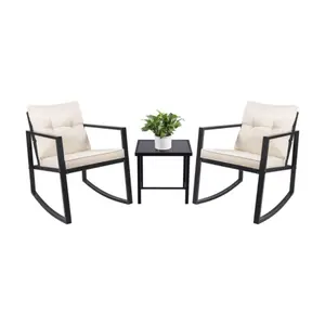 Low Price Wicker Chair And Coffee Table With Metal Frame Rocking Chair For Outdoor Patio Porch Balcony