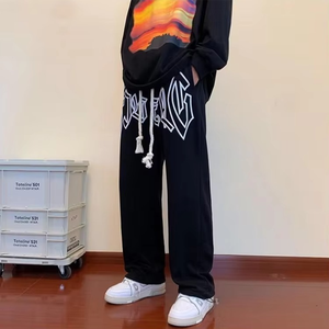Pantalon de survêtement d'hiver pour homme, taille haute, coupe ample, style streetwear, en coton French Terry, écologique, respirant, avec broderie effet vieilli - Product Image 4