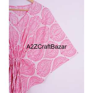 Wholesale Indian Floral Cotton Kaftan <b>Dress</b> For <b>Women</b> Short Beach Cover-Up Tassel Flared Hem Modern Fit For Summer Autumn - Product Image 3