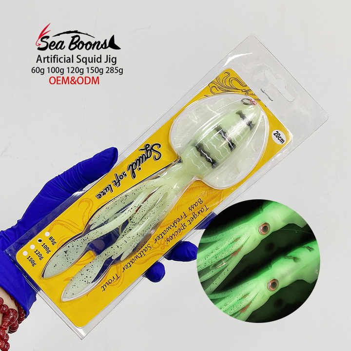 OEM 100g120g150g Glow Bionic Squid Jig Fishing Lures Sea Fishing Hook ...