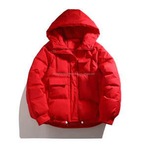 Chaqueta acolchada con capucha impermeable de lona para hombre de invierno 2025 con cuello levantado y logotipo frontal - Product Image 3