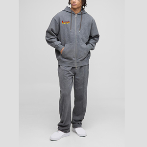 Venta al por mayor 100% de algodón polar de los hombres de gran tamaño con cordón chándal de peso medio impreso Acidwash pantalones de chándal con capucha de invierno Hip Hop 2 - Product Image 1