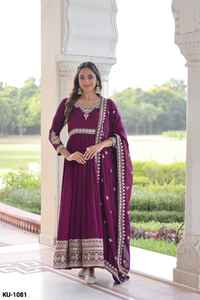 Indian Ethnic Wear Ready to Wear Vichitra Silk with Rich <b>Sequins</b> Embroidered Work Anarkali Gowns with <b>Plus</b> <b>Size</b> Available - Product Image 2