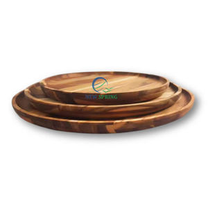 Plateau de service rond en bois vintage pour la maison pour l'affichage d'assiettes à dîner décoratives et le stockage des aliments en gros - Product Image 4