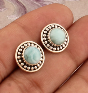 ตุ้มหู Larimar แบบธรรมชาติเงินแท้925,ต่างหูดีไซน์เนอร์ต่างหูเม็ดกลมสีเงินต่างหูงานทำมือ G - Product Image 4