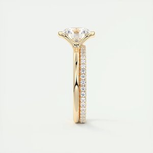 Anillo de compromiso de boda de oro amarillo de 14K con apilamiento al ras, juego de medio bisel de corte brillante redondo Original, anillo de diamante cultivado en laboratorio - Product Image 3