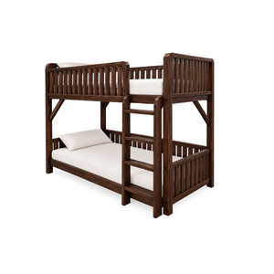 Lit superposé en bois massif avec barrières de sécurité et échelle, finition noyer foncé, meubles de chambre d'enfant, fabricant de lits superposés - Product Image 2