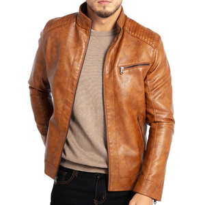 Chaqueta de Cuero Casual Retro Americana para Hombre, Color Marrón, Invierno 2025, con Cuello Alto, Cierre de Cremallera, Resistente al Viento, Corte Holgado, Estilo Ejecutivo - Product Image 1