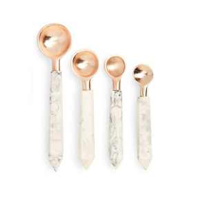 Cuillère artisanale en laiton massif pour café et thé cuillère à épices ensemble poignée en marbre de taille différente au coût le plus bas - Product Image 1