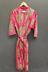 Lounge Wear Kimono en coton imprimé tigre rayé-Peignoir polyvalent et couverture de plage - Product Image 4