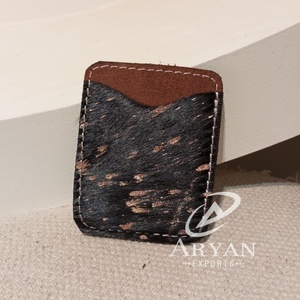 2024 vente chaude 100% véritable peau de vache porte-carte de crédit cheveux véritables sur étui à cartes Western métallique portefeuille de poche en cuir personnalisé - Product Image 1