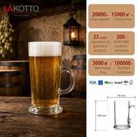 Mug à bière en verre transparent de qualité restaurant LAKOTTO, corps rond, pour projets promotionnels, cadeaux, verrerie commerciale, fournisseur de logo personnalisé