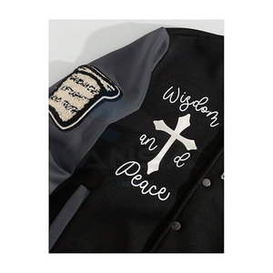 Stylish <b>Men</b> <b>Letter</b> Patched Color Block Varsity <b>Jacket</b> with Long Sleeves Baseball Collar Pocket Design Slight Stretch Fabric - Product Image 3