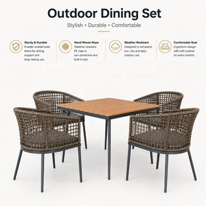 Ensemble de 5 pièces moderne en rotin tressé résistant aux intempéries pour <span class=keywords><strong>jardin</strong></span>, bistro, <span class=keywords><strong>salon</strong></span>, salle à manger, mobilier d'extérieur - Product Image 2