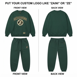 <b>Men</b> Premium <b>Polyester</b>/Cotton Fleece Winter Sweatsuit 240g Oversized Pullover <b>Jogger</b> Custom Printed Embroidered Logo Dark Green - Product Image 1